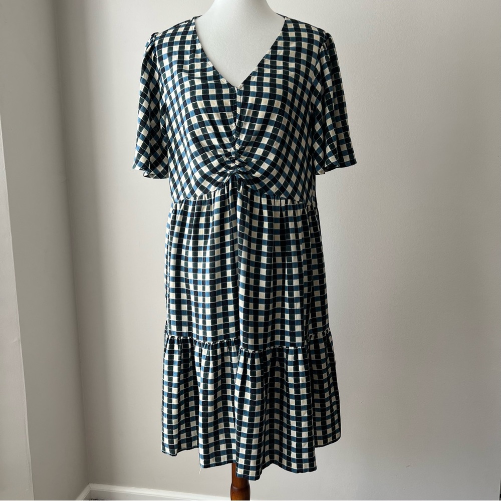 Ava & Viv Blue Gingham Print Short Sleeve Dress